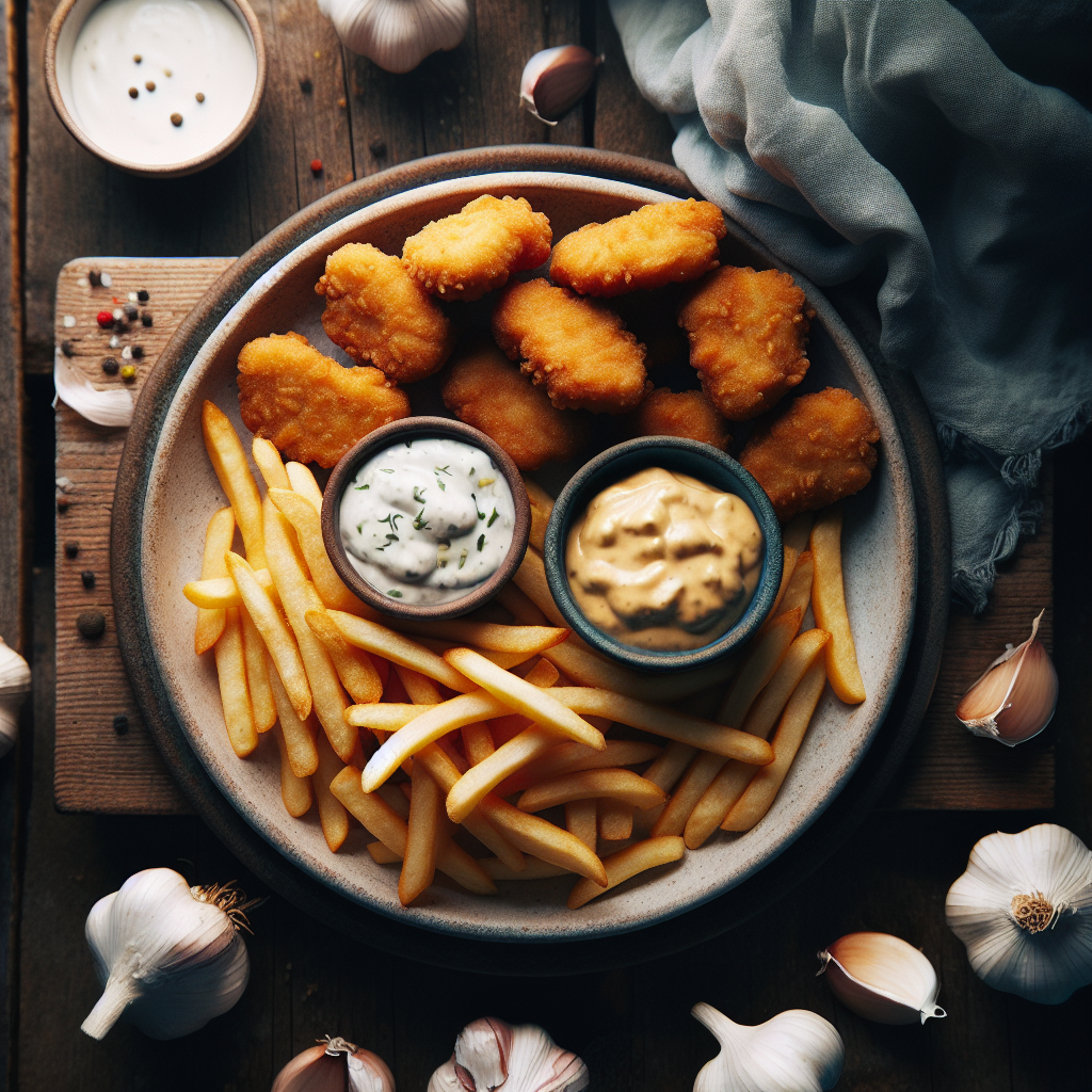 Kyckling Nuggets med Pommes och Vitlöksdip